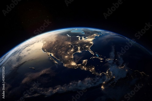 Global World on Black Background with Copy Space