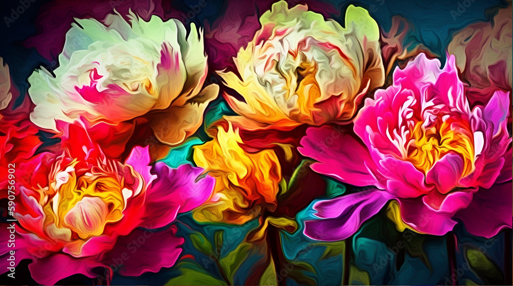 Peony Abstract Colorful Painting - Generative AI Peony Abstract Colorful Painting - Generative AI