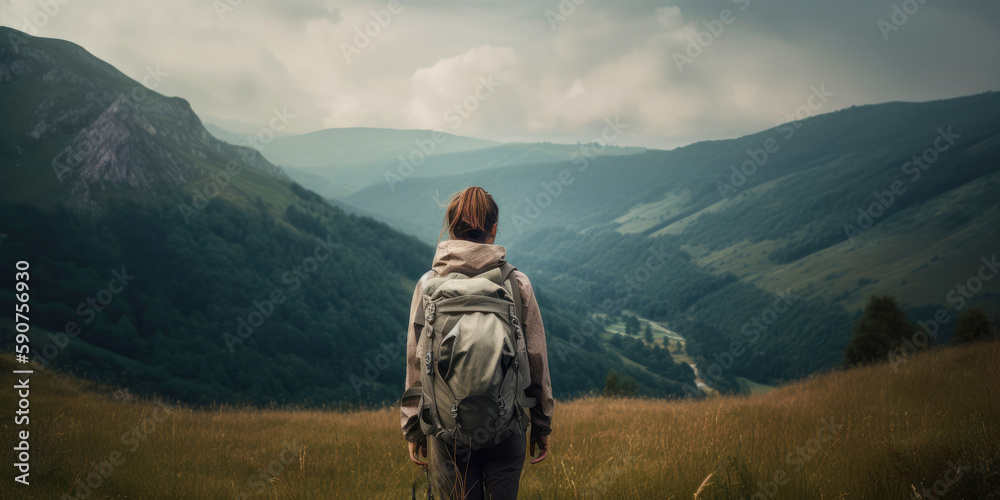 landscape with woman in the mountains landscape with woman in the mountains