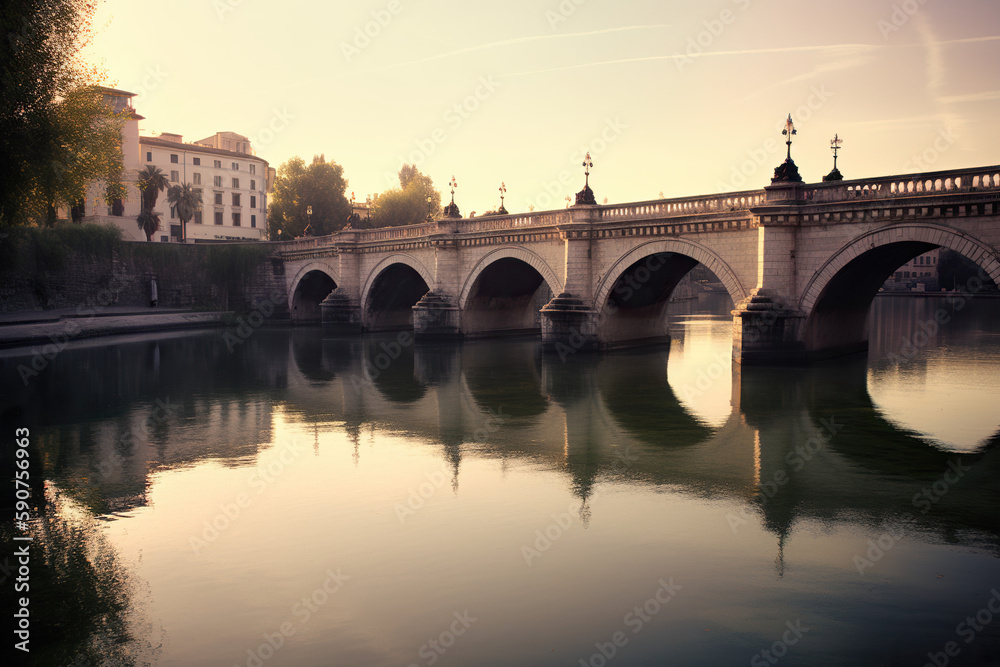 roman bridge over water, Generative AI