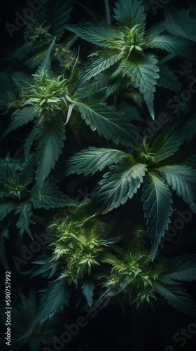 Cannabis bud close-up on a black background. Medicinal indica with CBD.
