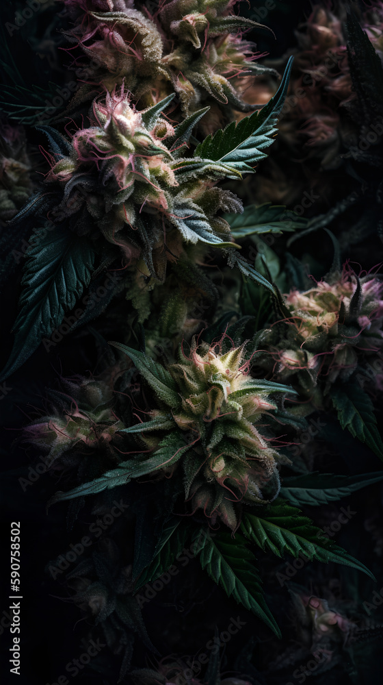 Cannabis flower on black background. Macro shot of marijuana bud. Cannabis flower on black background. Macro shot of marijuana bud.