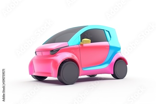 Cute minimalistic motern compact electro car 3d render illustration. Colorful vehicle on isolated background.