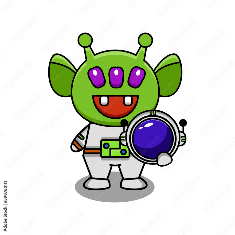 cute vector illustration of alien astronaut cute vector illustration of alien astronaut