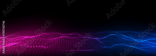 Vector digital technology wave. Dark cyberspace with motion dots and lines. Futuristic digital background. Big data analytics.