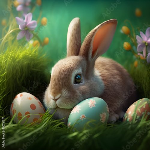 A beautiful easter rabbit, ultra details created with generative AI technology. photo