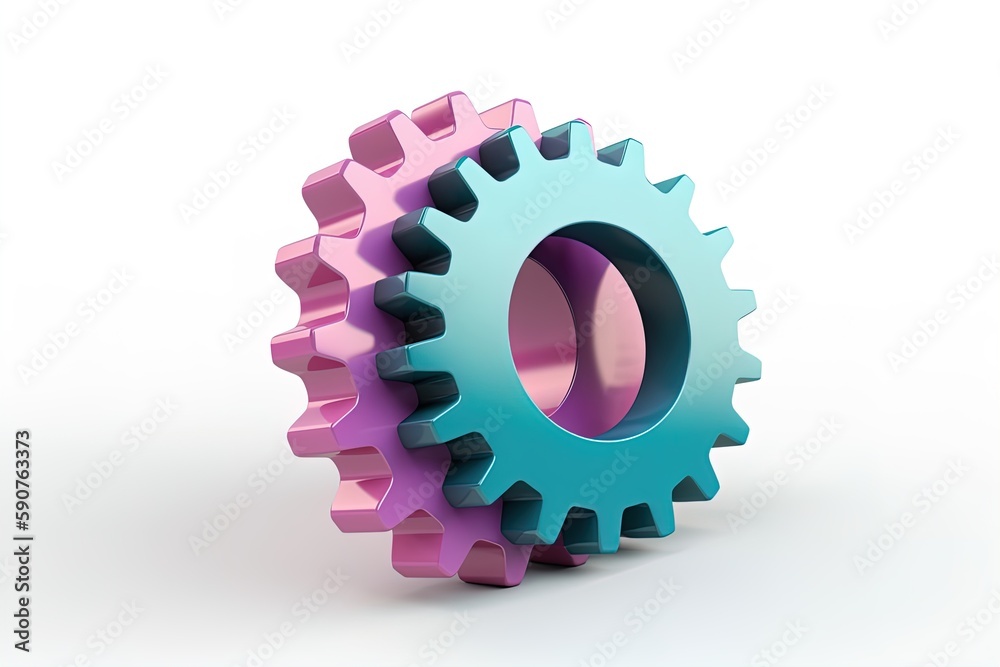 Colorful clock or transmission gears 3d render on isolated background