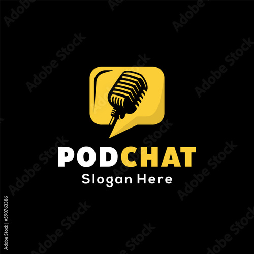 Podcast chat logo design template, bubble chat with podcast logo design