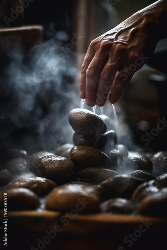 Dropping Water on Hot Stones in Sauna: Steamy Relaxation