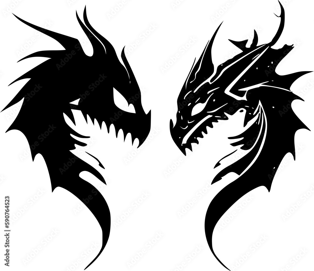 Fototapeta premium Dragons - Black and White Isolated Icon - Vector illustration