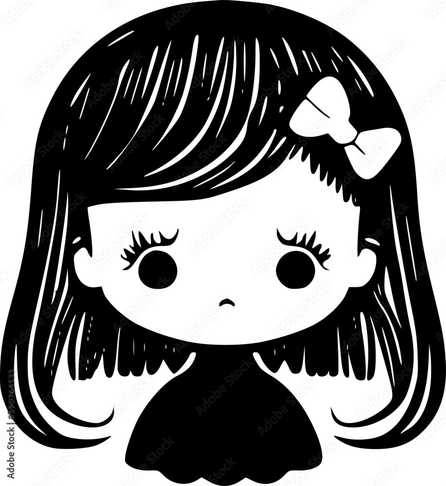 Vetor de Baby Girl Black and White Vector illustration do Stock