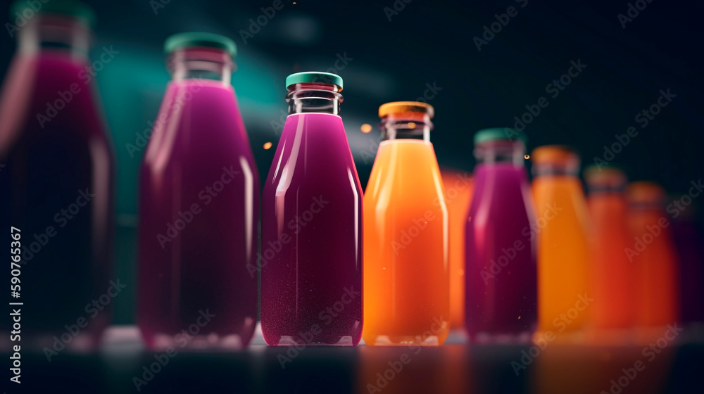 commercial photography of cold-pressed juice bottles, commercial photography, professional studio photography