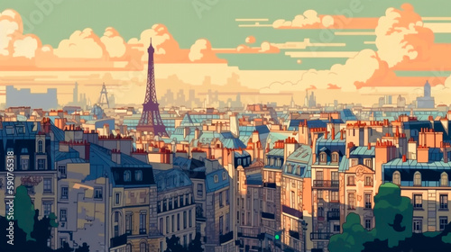 Fototapeta Naklejka Na Ścianę i Meble -  pixel art landscape paris france