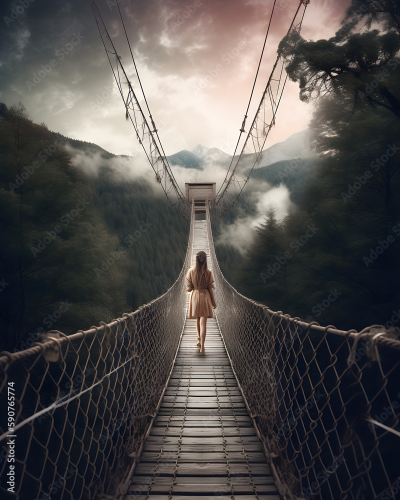 Fototapeta premium person on the bridge
