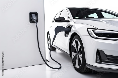 EV car and electronic charger, Eco and green energy power. Pure Electric. Generative AI