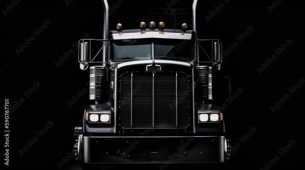 Front view of a truck on a black background. Generative AI