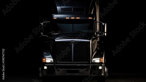 Front view of a truck on a black background. Generative AI © Diatomic