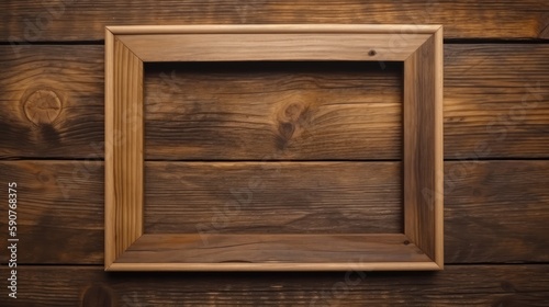 Rustic wooden picture frame mockup with a sepia-toned photograph on a natural wood background created with generative AI technology
