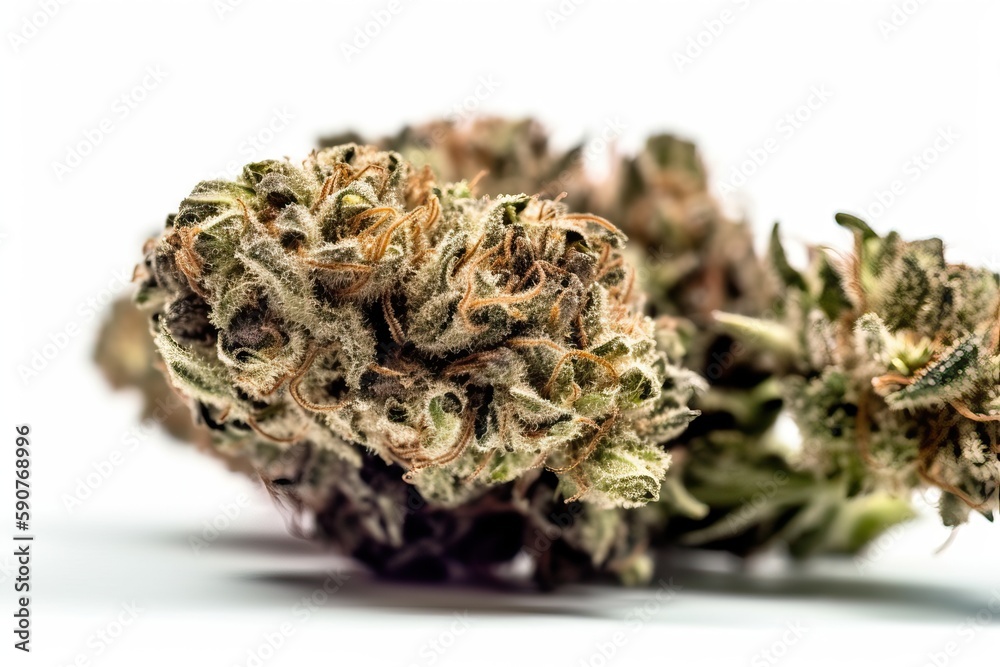 Cannabis bud for medical purposes on white background, therapeutic and health benefits of marijuana, the healing power of cannabis Cannabis bud for medical purposes on white background, therapeutic and health benefits of marijuana, the healing power of cannabis