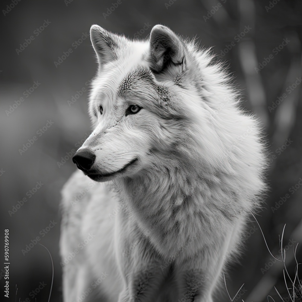 Fototapeta premium Wolf, beautiful natural scene of wild animal in a natural forest. Generative AI