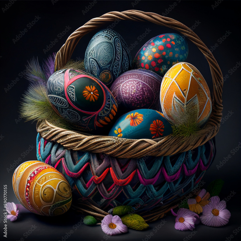 Fototapeta premium Photo colorful easter eggs in the basket
