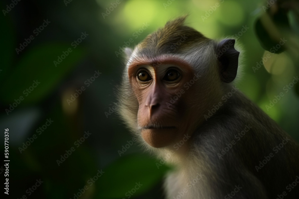 Tiny monkey exploring lush rainforest foliage Tiny monkey exploring lush rainforest foliage