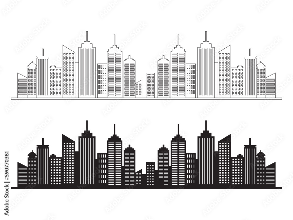 Silhouette of skyscrapers.
Modern flat city architecture urban city landscape