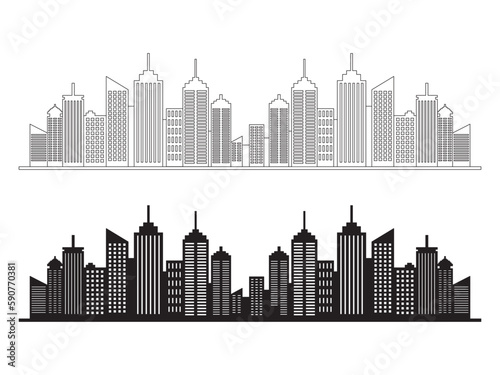 Silhouette of skyscrapers. Modern flat city architecture urban city landscape