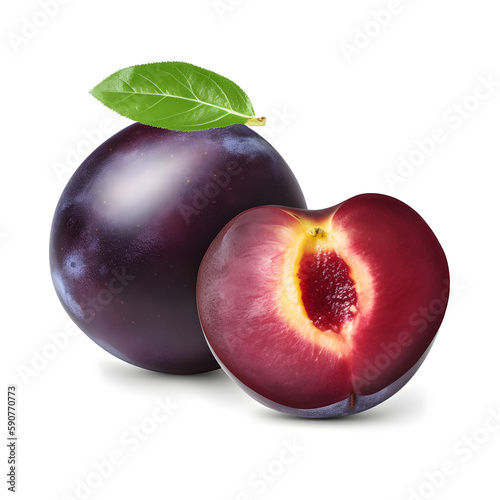 Plums isolated on white. Illustration, generative ai.