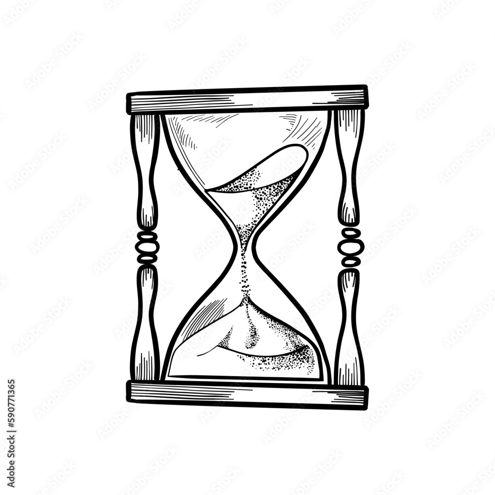 Hourglass. Black and white hand drawn sketch vector illustration ...
