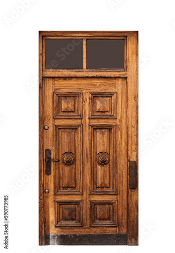 Vintage wooden door isolated on white background © blackday