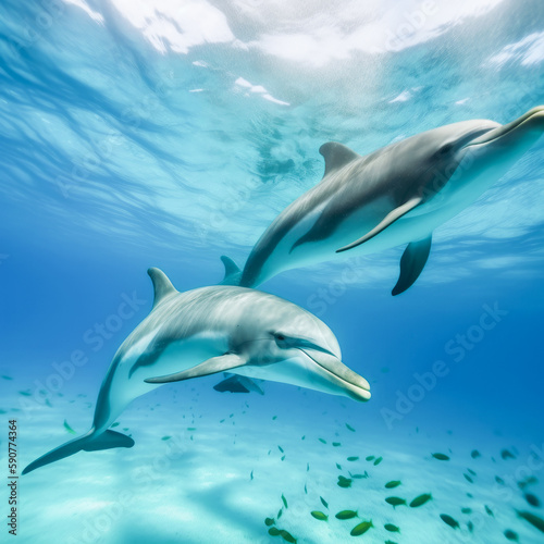 dolphins swimming in the caribbean sea in summer with clear waters