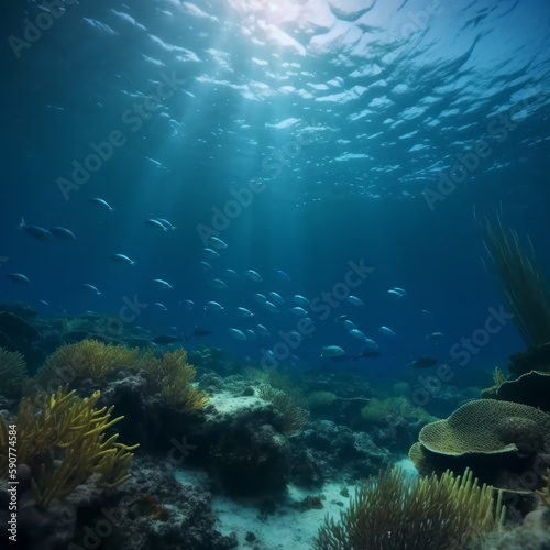underwater life on a coral reef in the caribbean generated ai 