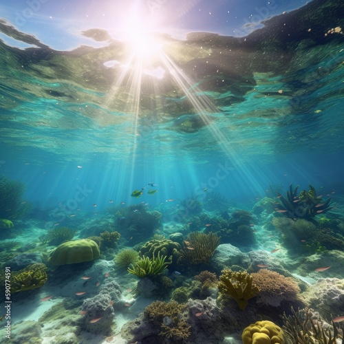 Wallpaper Mural underwater life on a coral reef in the caribbean generated ai	 Torontodigital.ca