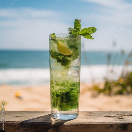 mojito on the caribbean beach in the summer on a sunny day generative ai 