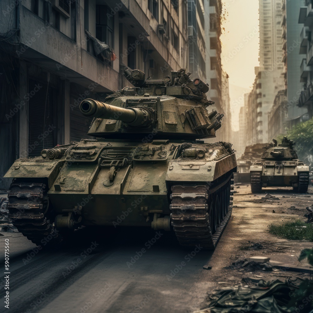 tank in a city occupied in a generative war ai