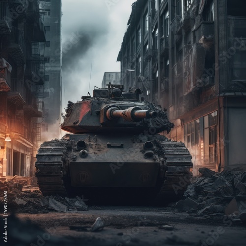 tank in a city occupied in a generative war ai