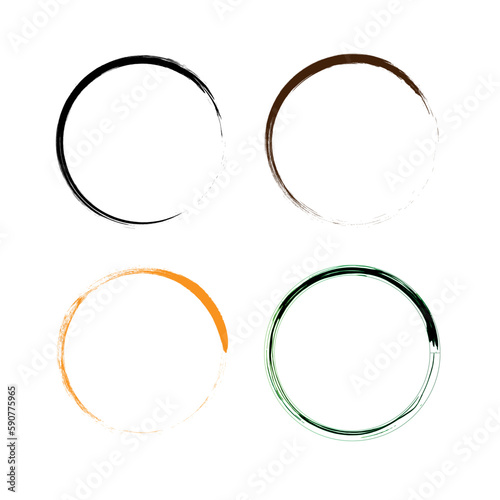 Hand drawn enso symbol, brushed round shape, Ink circle, brushed stroke watercolor circle.
