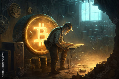 Crypto Miner on the Trail of Digital Gold, generative AI photo