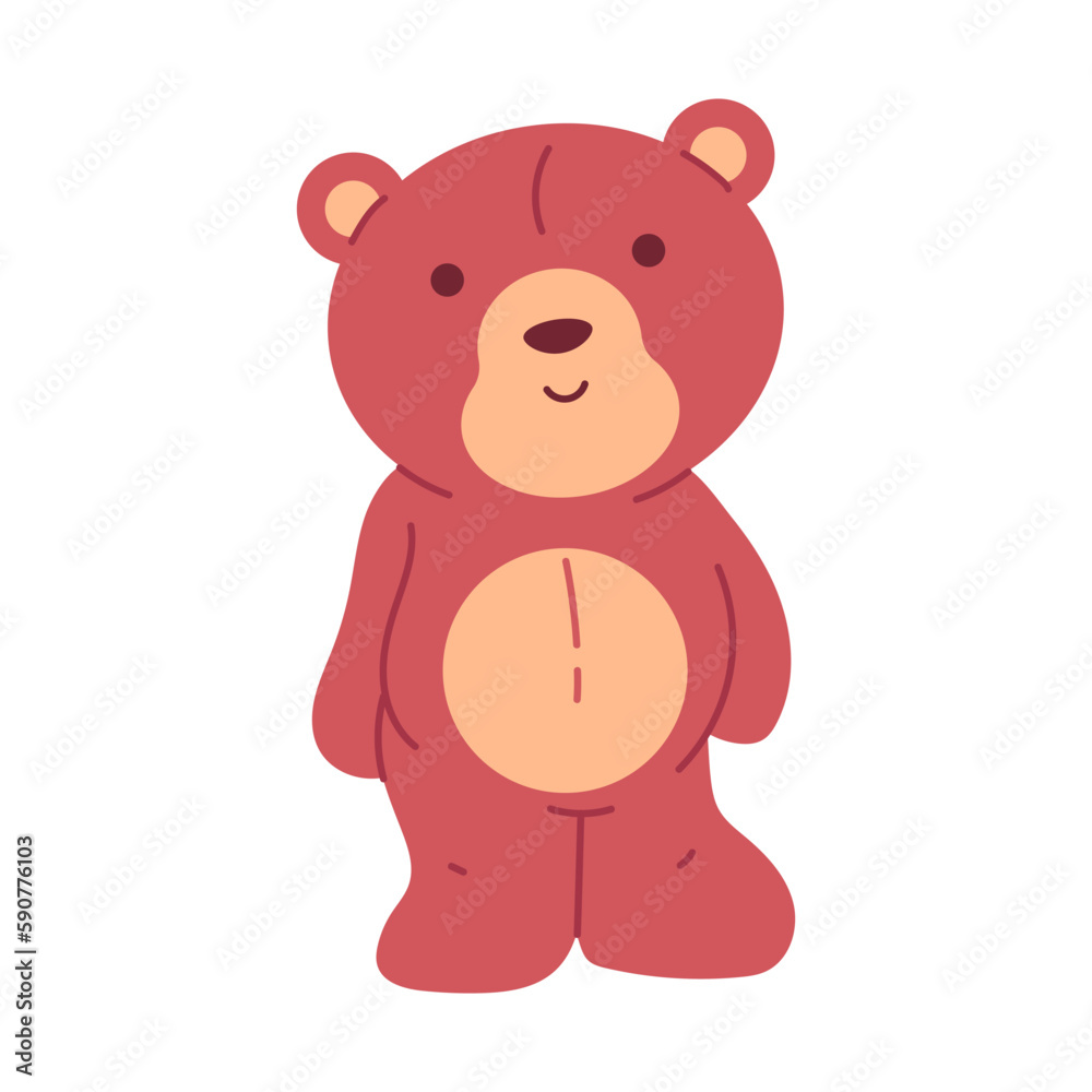 Bear toy vector cartoon character isolated on a white background.