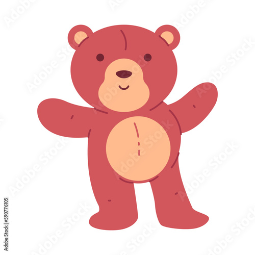 Cute bear toy vector cartoon character isolated on a white background.