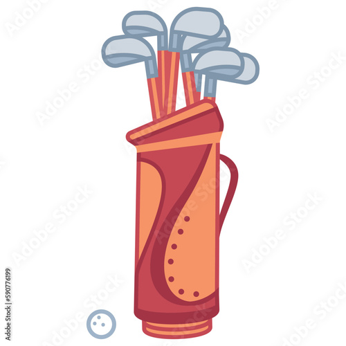 Golf bag with equipment and ball vector cartoon illustration isolated on a white background.
