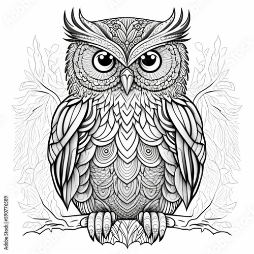 Owl coloring book page (ai generated)