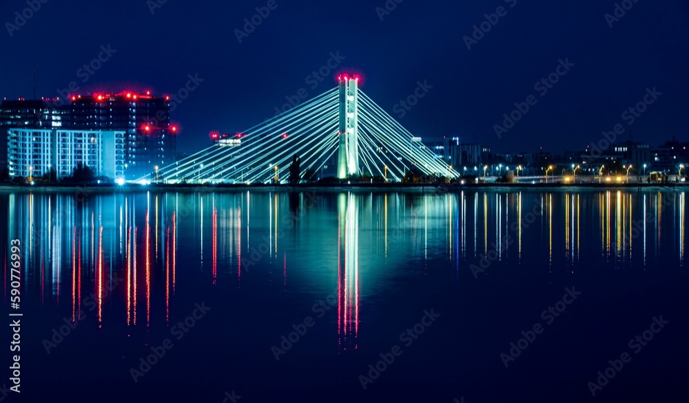 Obraz premium Night view of the illuminated Han river bridge