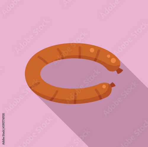 Grilled sausage meat icon flat vector. Bbq food. Fire dinnner photo