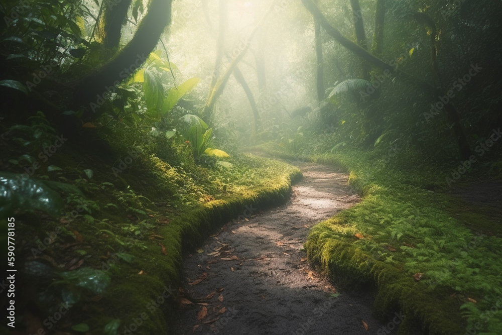 Obraz premium Wandering through the Lush Rainforest: A Path Less Traveled