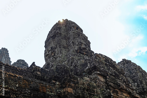 Ruins of Bayon Temple in Angkor wat in Siem Reap, Cambodia