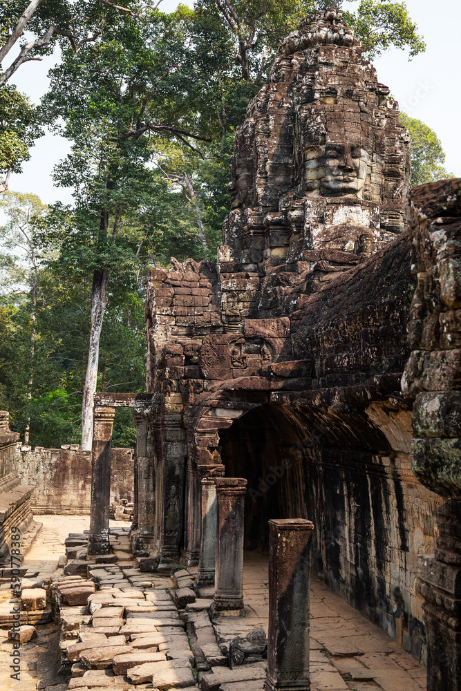 Ruins of Bayon Temple in Angkor wat in Siem Reap, Cambodia