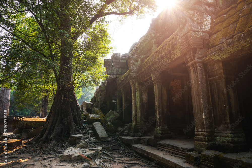 Naklejka premium Ruins of ancient Khmer temple in Siem Reap, Cambodia