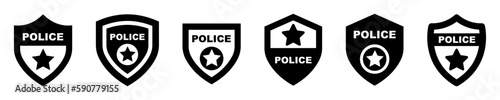 Set of police badge vector icons set. Shield with officer star. Sheriff medal. Vector 10 Eps.